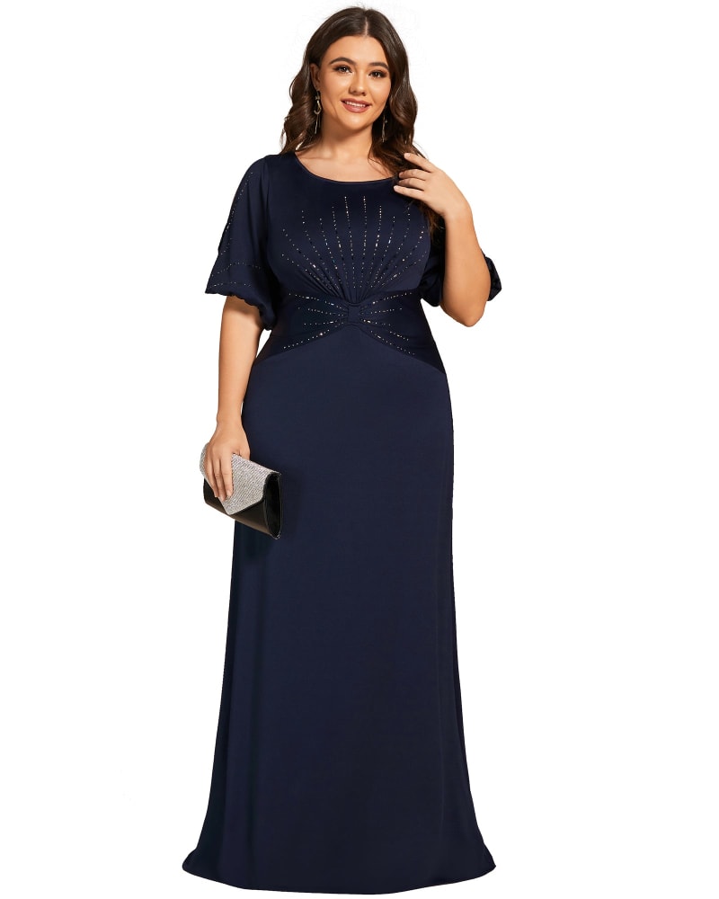 Front of a model wearing a size 14 Simple Bodycon Formal Evening Dress in Navy Blue by Ever-Pretty. | dia_product_style_image_id:288165